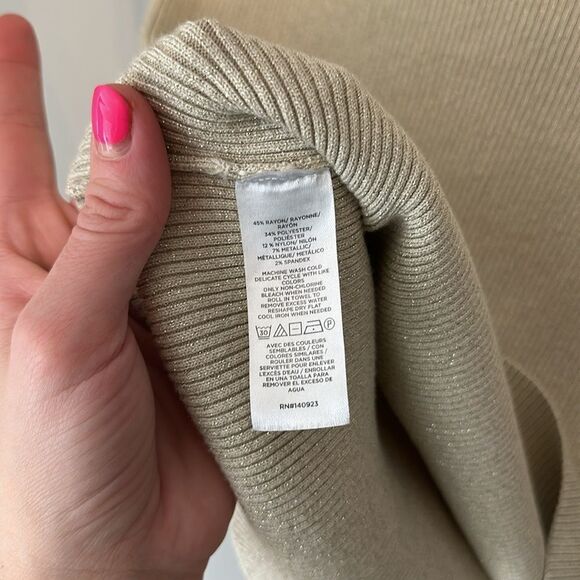 LOFT Beige & Gold Glitter Square Neck Knit Dressy Top - Picture 8 of 8